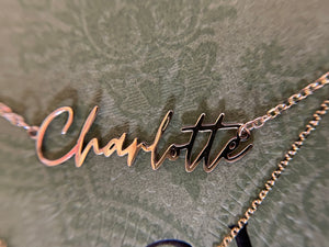 Custom Script Nameplate Necklace with 8 letters