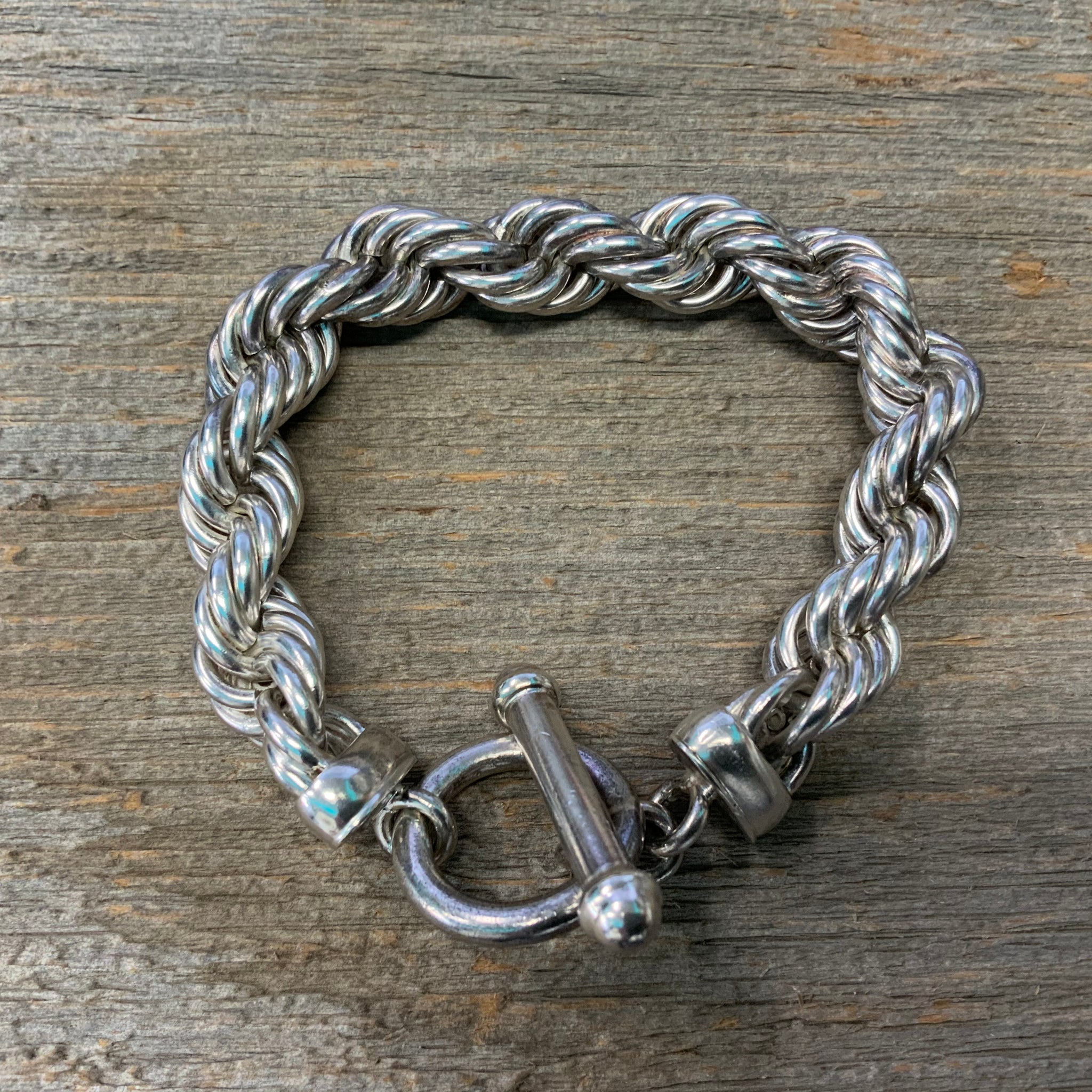 Vintage Sterling Silver Rope Chain Bracelet - Unique Gold & Diamonds