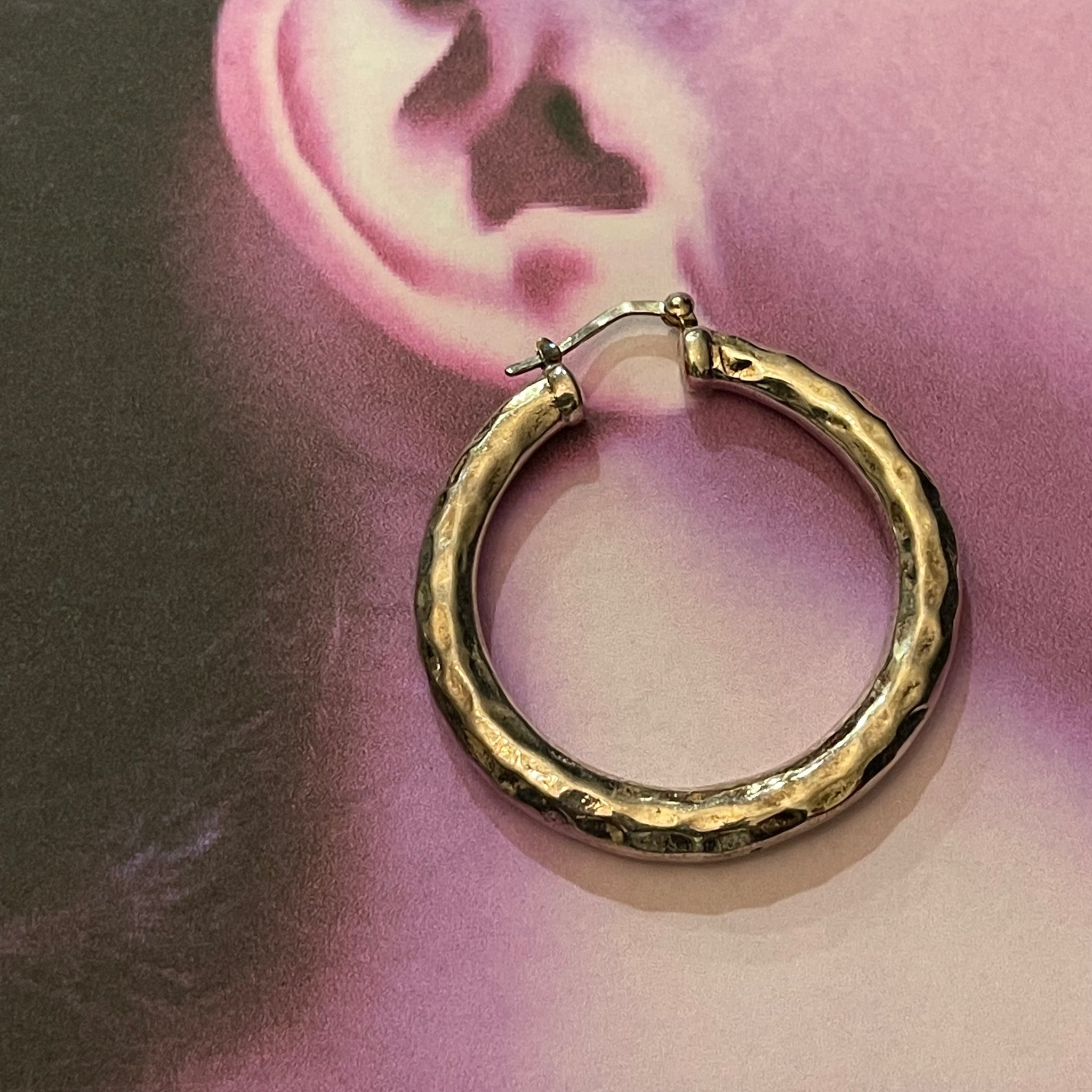 925 E.F. Classico Thick Hammered Round Hoop Earrings