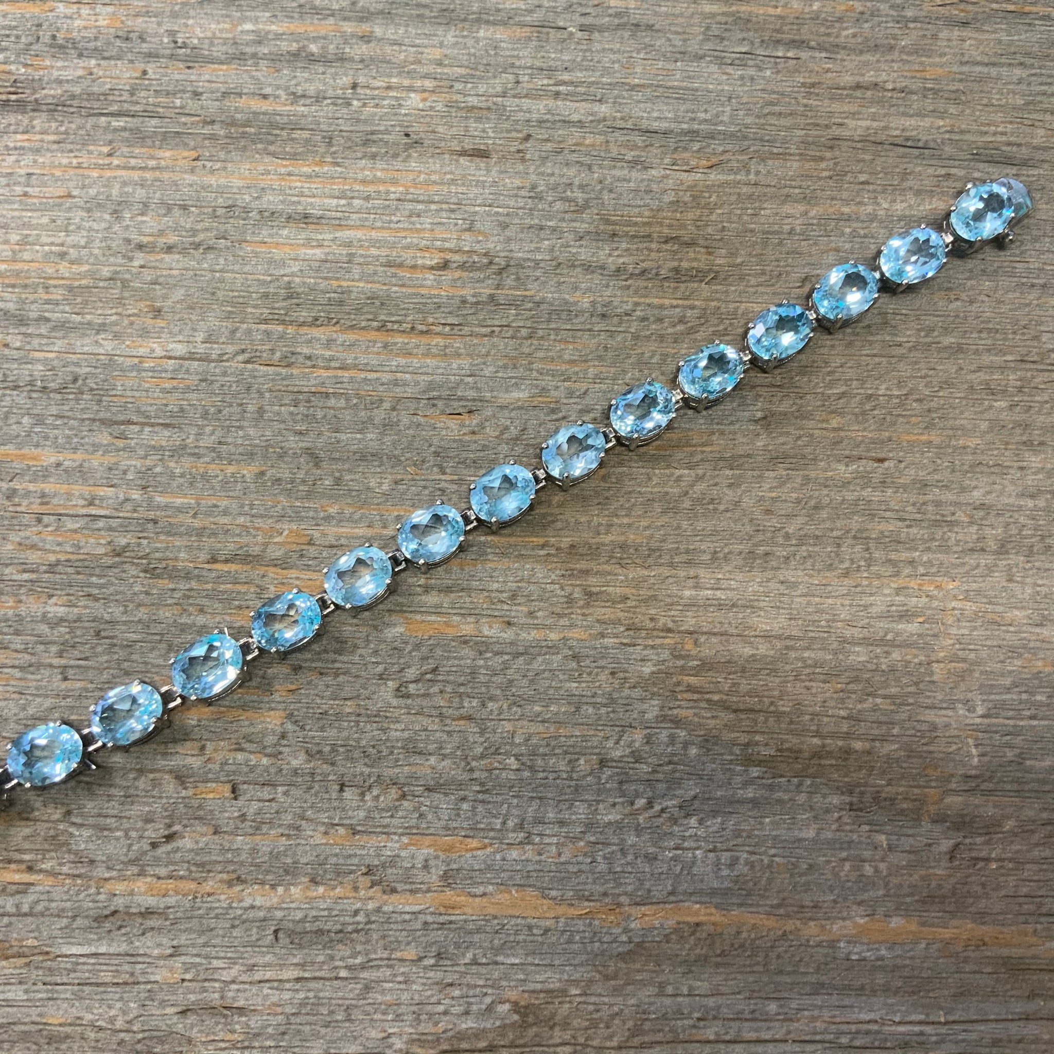 Vintage Sterling Silver Blue Topaz Bracelet Unique Gold Diamonds