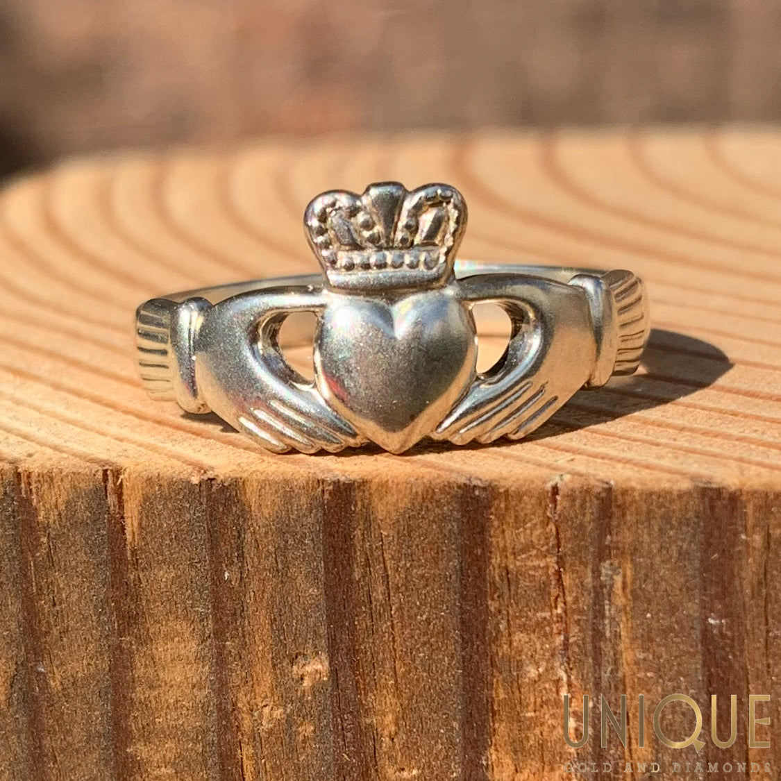 Vintage Sterling Silver Claddagh Ring Unique Gold Diamonds