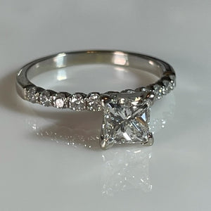 Tiffany set Solitaire Princess Cut Diamond Engagement Ring .97ct 14k white gold