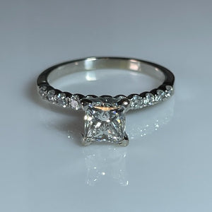 Tiffany set Solitaire Princess Cut Diamond Engagement Ring .97ct 14k white gold