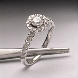 REAL Round Diamond Halo Engagement Ring In REAL 14k white gold .82 tcw