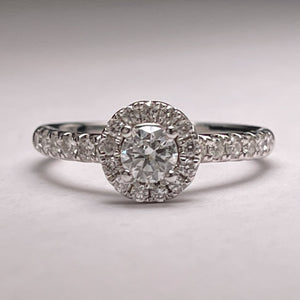 REAL Round Diamond Halo Engagement Ring In REAL 14k white gold .82 tcw