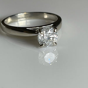 Tiffany set REAL Round Diamond Engagement Ring in REAL 14k white gold .98 carat.