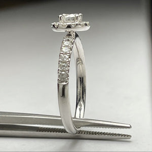 REAL Round Diamond Halo Engagement Ring In REAL 14k white gold .82 tcw