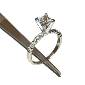 Tiffany set Solitaire Princess Cut Diamond Engagement Ring .97ct 14k white gold