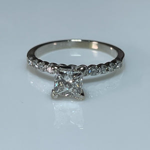 Tiffany set Solitaire Princess Cut Diamond Engagement Ring .97ct 14k white gold