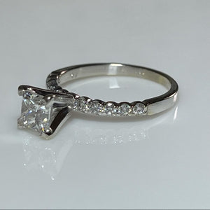 Tiffany set Solitaire Princess Cut Diamond Engagement Ring .97ct 14k white gold