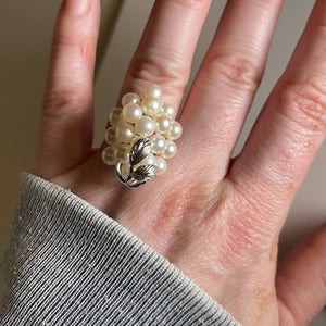 pearl grape ring set in 14k white gold—60’s vintage