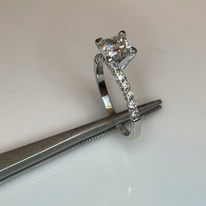 Tiffany set Solitaire Princess Cut Diamond Engagement Ring .97ct 14k white gold