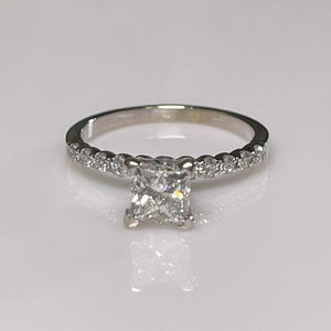 Tiffany set Solitaire Princess Cut Diamond Engagement Ring .97ct 14k white gold