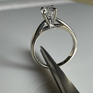 Tiffany set REAL Round Diamond Engagement Ring in REAL 14k white gold .98 carat.