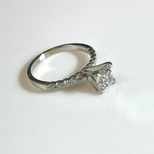 Tiffany set Solitaire Princess Cut Diamond Engagement Ring .97ct 14k white gold