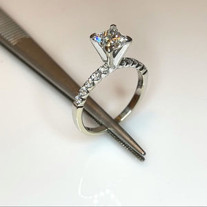 Tiffany set Solitaire Princess Cut Diamond Engagement Ring .97ct 14k white gold