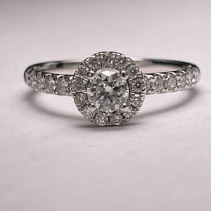 REAL Round Diamond Halo Engagement Ring In REAL 14k white gold .82 tcw