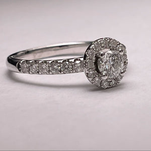 REAL Round Diamond Halo Engagement Ring In REAL 14k white gold .82 tcw