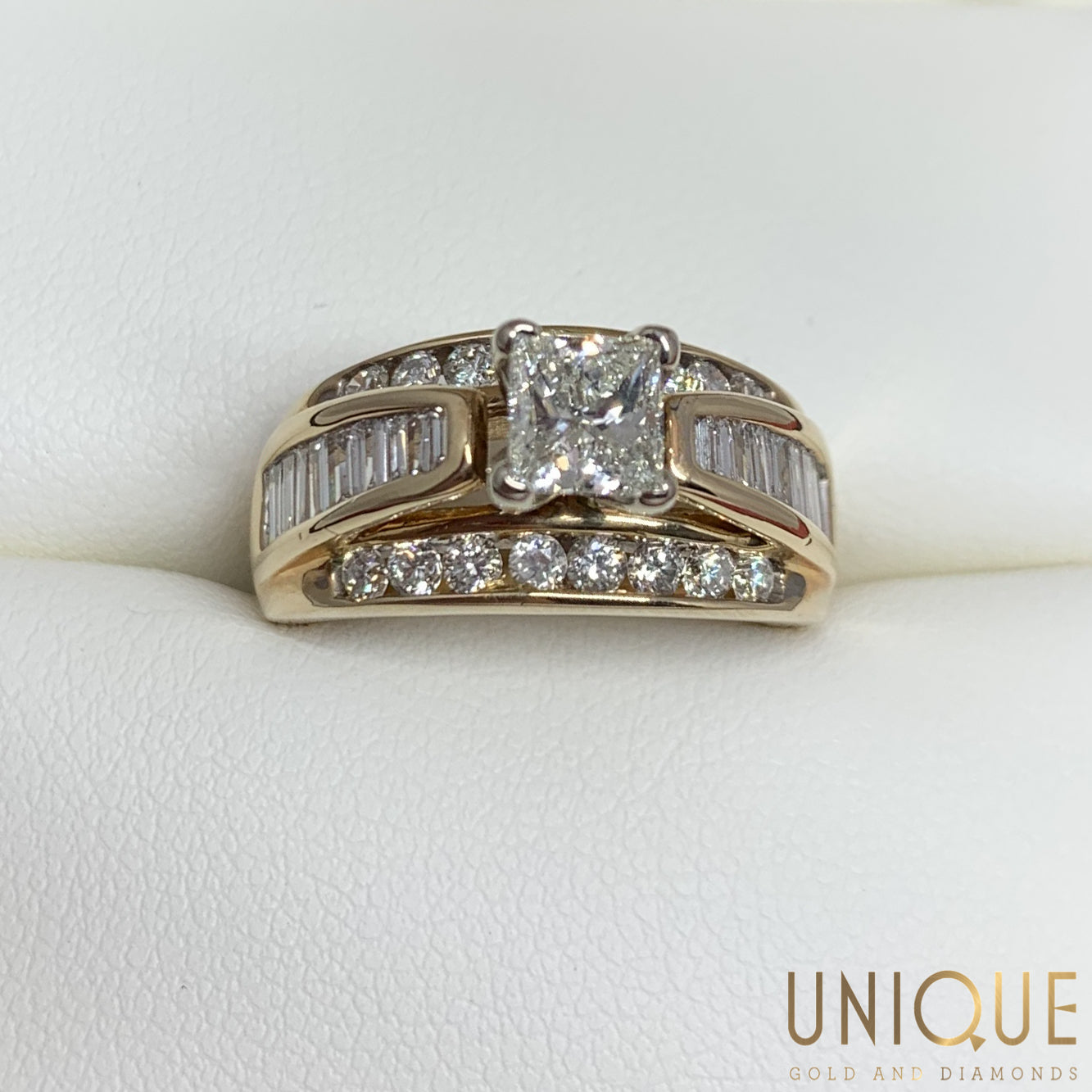 Princess Cut Diamond Ring With Baguette And Round Accent Diamonds