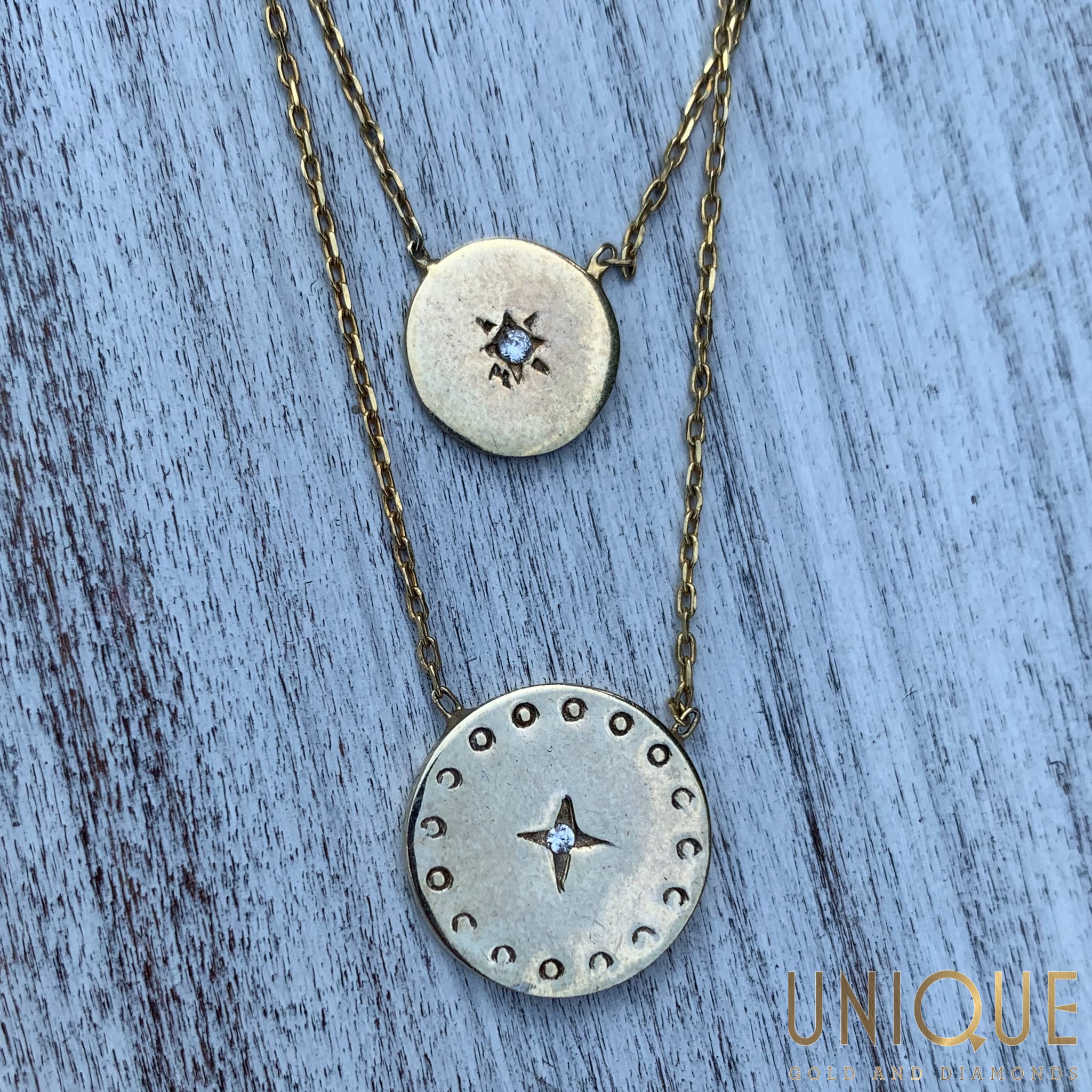 Sterling Silver Gold Plated Two Chains With Round Charms Necklace - Unique  Gold & Diamonds