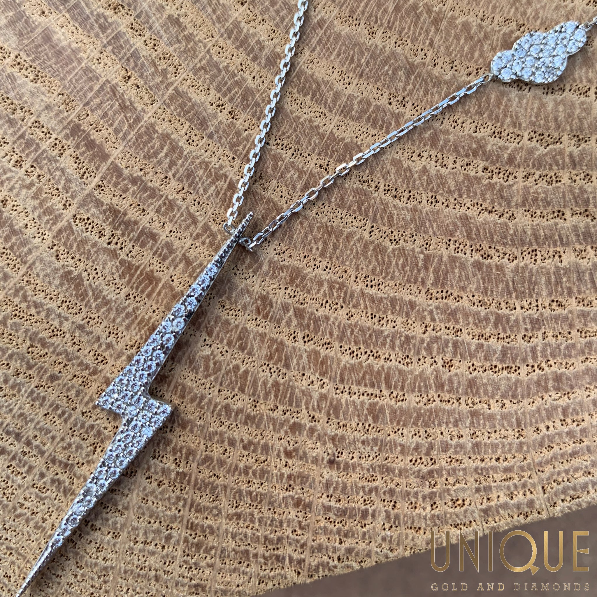 Sterling Silver Lightning Bolt And Cloud Necklace Unique Gold