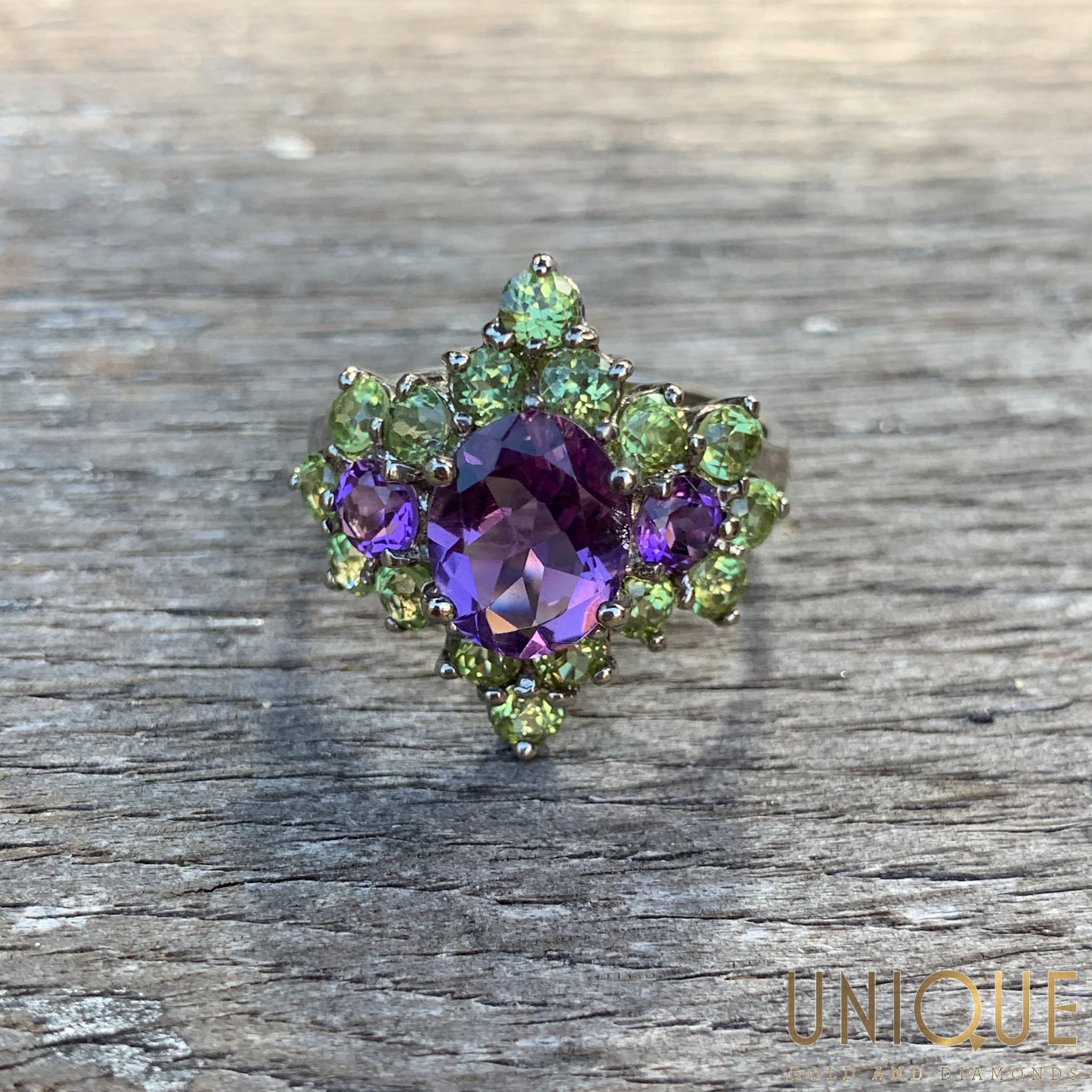 Peridot Amethyst Ring Fizzy Amethyst Peridot Ring 14K Yellow Gold