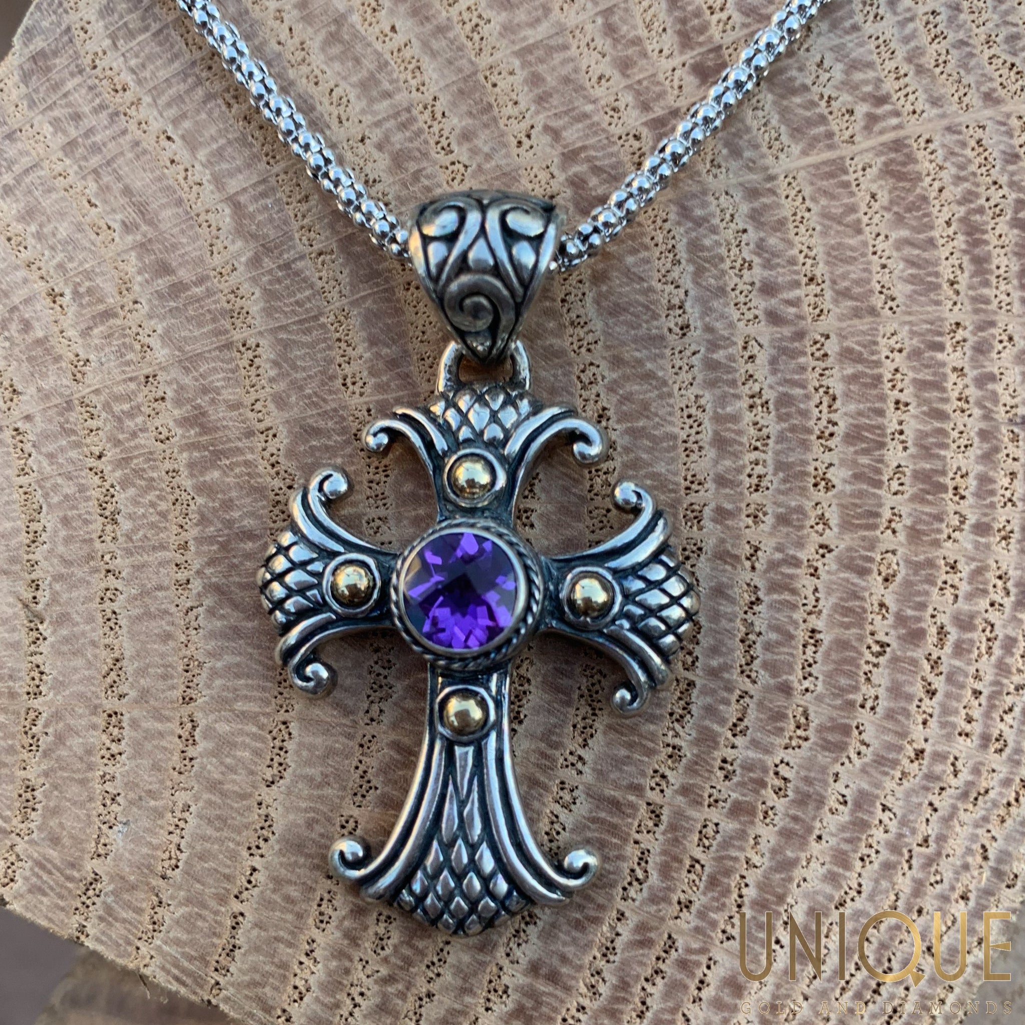 Vintage Sterling Silver Cross Necklace With Amethyst Unique Gold