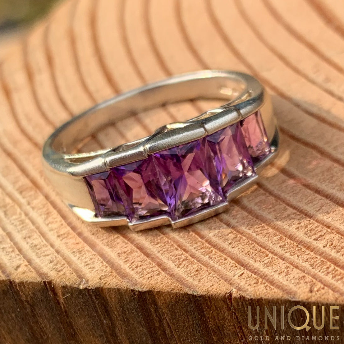 Vintage emerald cut amethyst ring sale
