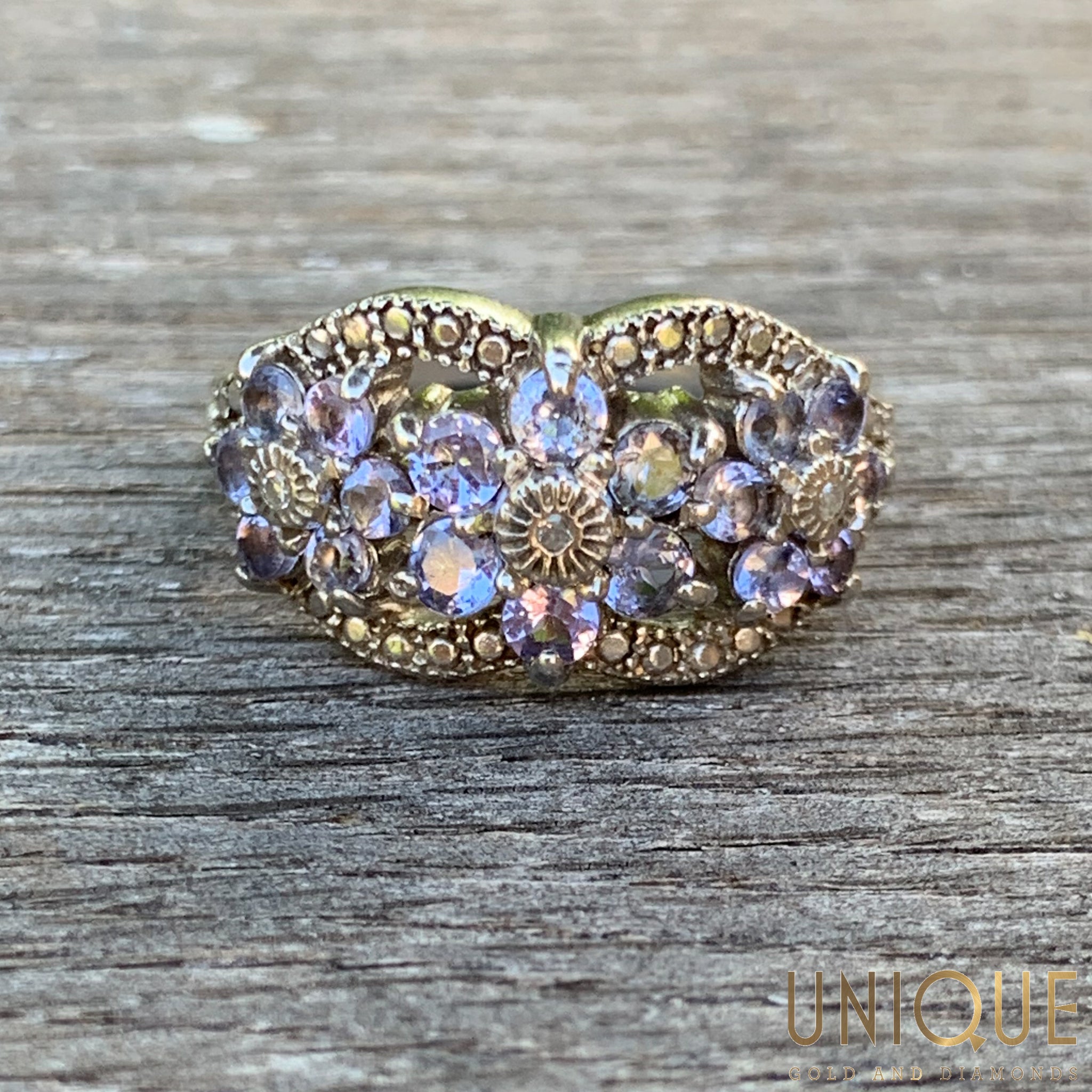 lavender flower ring Vintage Sterling Silver Lavender CZ Flower Trio Ring