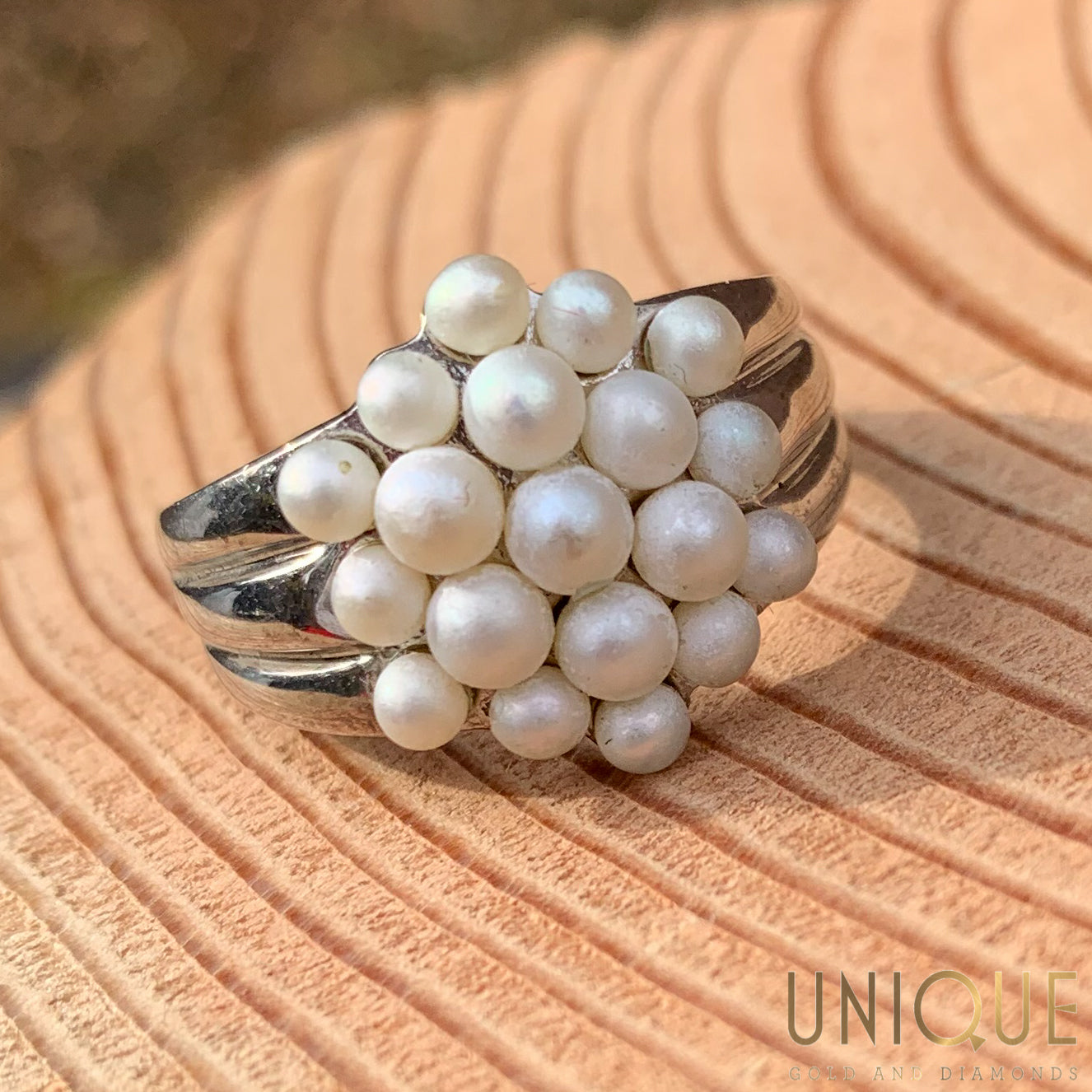 Antique silver pearl ring deals