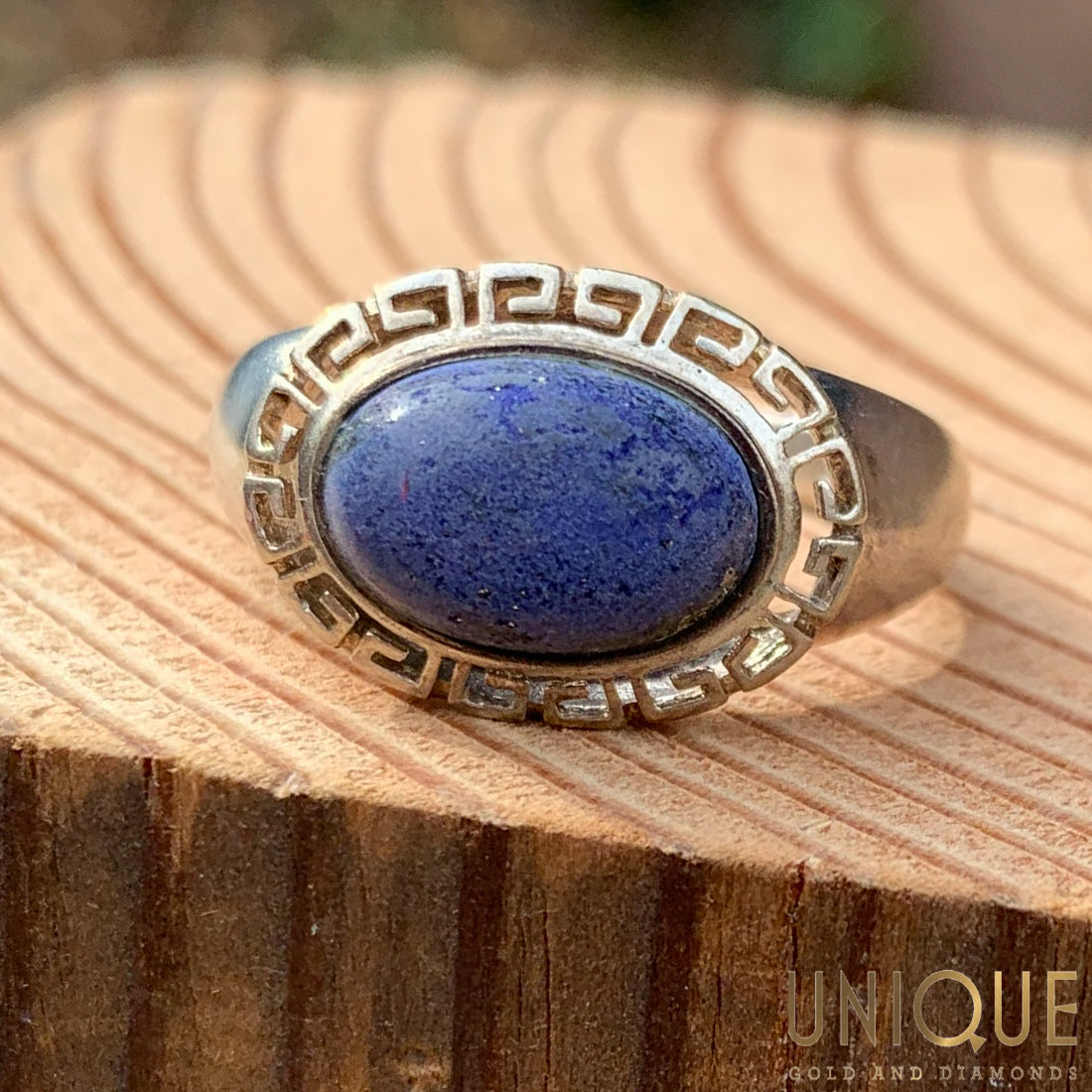 Vintage Sterling Silver Ring With Dark Blue Stone Unique Gold Diamonds
