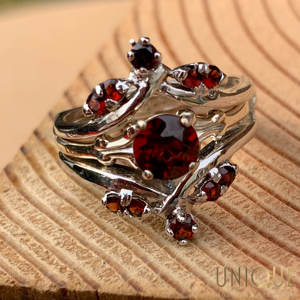 Vintage Sterling Silver Garnet Cluster Ring - Unique Gold