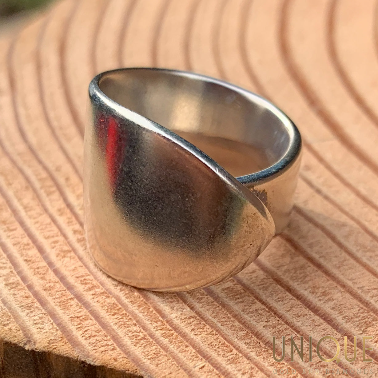 Vintage Sterling Silver Thick Wrap Ring - Unique Gold & Diamonds